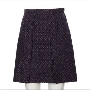 Carven bouclé tweed skirt navy red A line pleated designer
